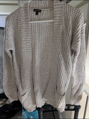 Express Beige Open-Front Chunky Knit Cardigan